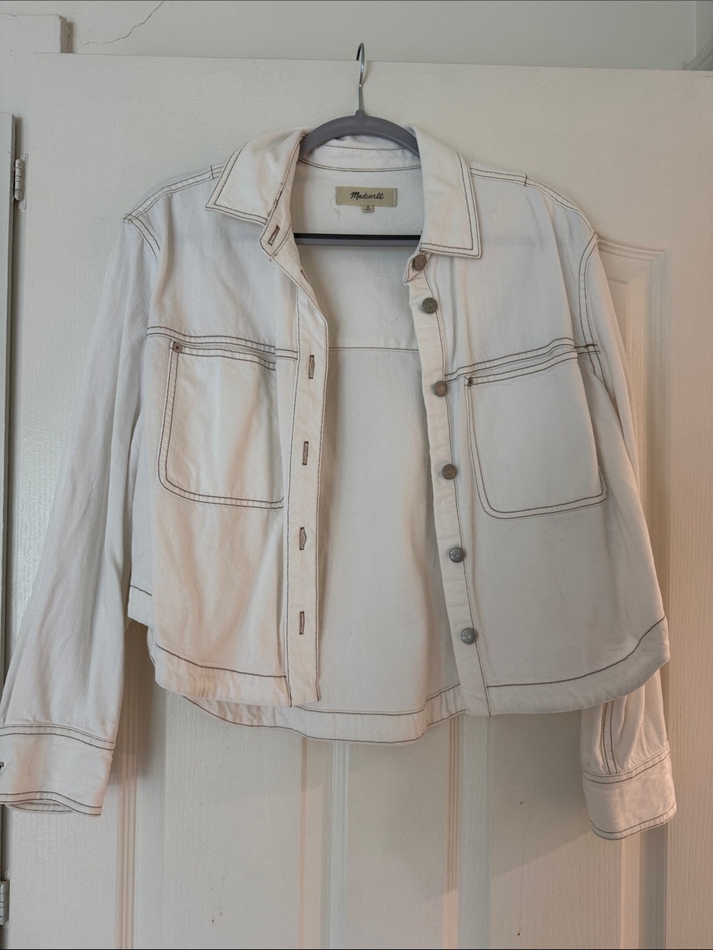 Madewell Off-White Cropped Utility Jean Jacket